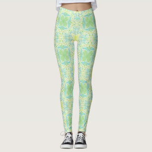 Leggings Flores de jardín retro en verde y amarillo