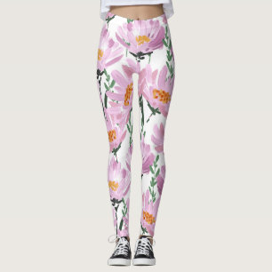 Leggings Flores De Jardín Rosado: Impresionadas A Mano.