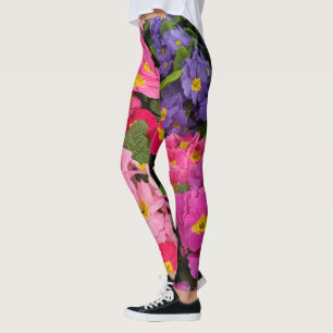 Leggings Flores de la Primula azul morado rosado Medley