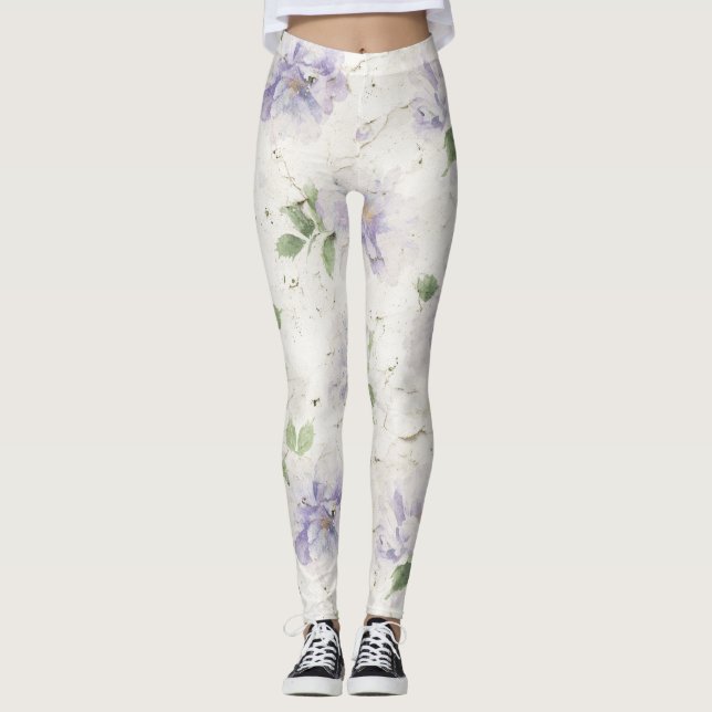 Leggings Flores de lavanda morada bonitas (Anverso)