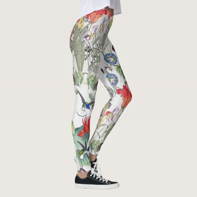 Leggings Flores de los pájaros del colibrí por todo las (Derecha)