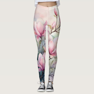 Leggings Flores de Magnolia Rosadas con Monograma Botánico