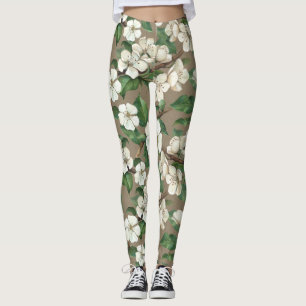 Leggings Flores de manzana acuarela: Patrón de vintage.