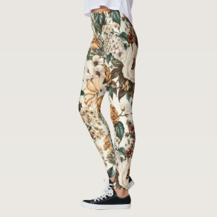 Leggings Flores de marfil antiguas, patrón de Rosas multico