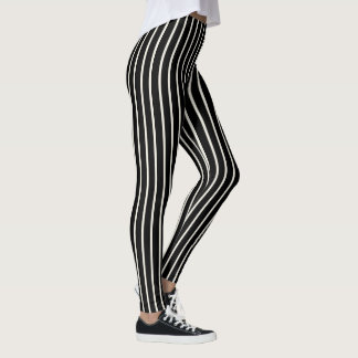Leggings Flores de marfil y rayas negras que se pueden enan