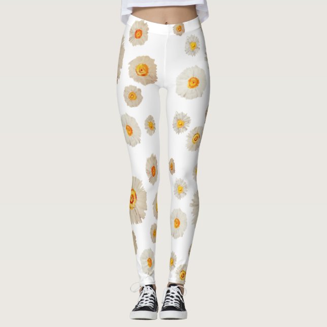 Leggings Flores de margarita blanca patrón Personalizados L (Anverso)