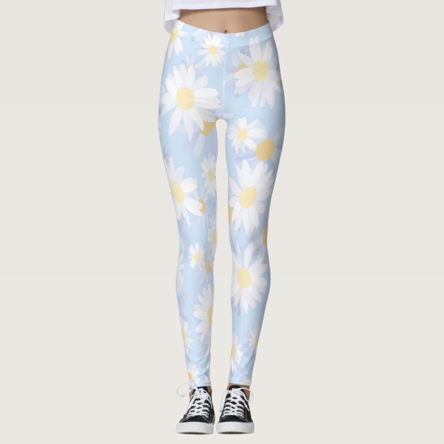 Leggings Flores de margarita blanca y azul (Anverso)