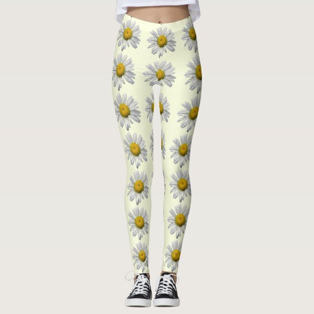 Leggings Flores de margarita floral blanca y amarilla (Anverso)