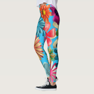 Leggings Flores de margarita hippie de color retro MOD de l