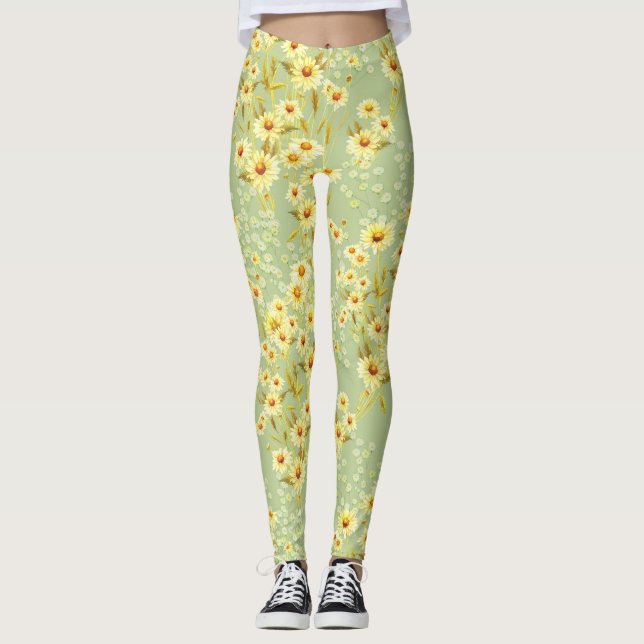 Leggings Flores de margarita: Las Acuarelas Oscuras Sin Mar (Anverso)