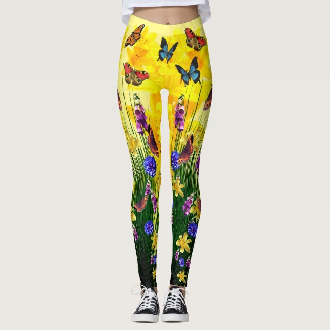 Leggings Flores de mariposa en primavera (Anverso)