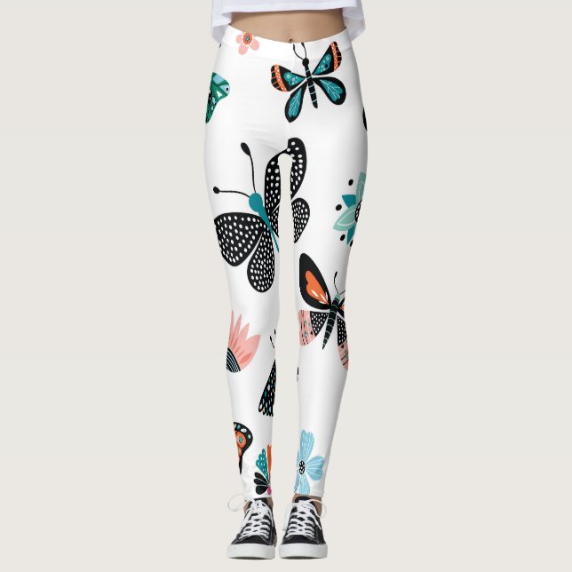 Leggings Flores de mariposas: Colección de manos dibujadas (Anverso)