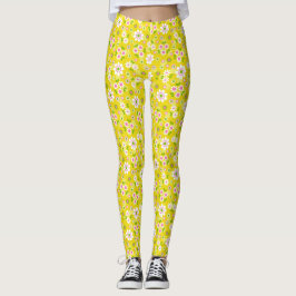 Leggings Flores de mod retro amarillas y blancas