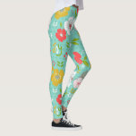 Leggings Flores de Navidades de colores y alegría de textos<br><div class="desc">Navidades coloridos y adorables,  flores,  ilustracion de mano con alegría de texto mezclado en un patrón impecable. Fondo verde suave con flores blancas amarillas y rojas.</div>