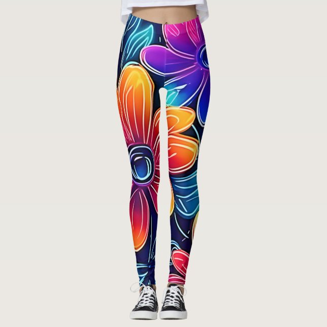 Leggings Flores de neón florecen (Anverso)