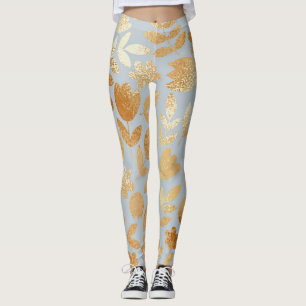 Leggings Flores de oro, fondo azul, imitación de Relieve me