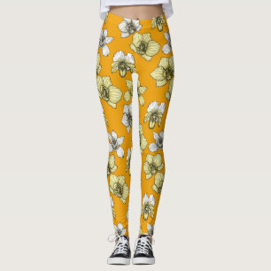 Leggings Flores de orquídea amarilla y blanca