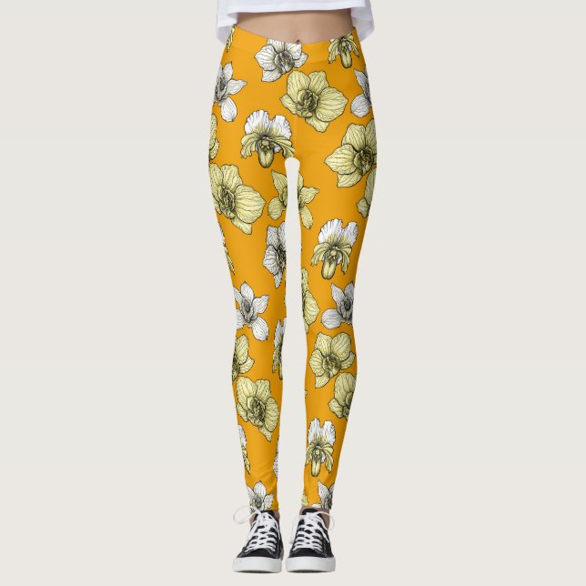 Leggings Flores de orquídea amarilla y blanca (Anverso)