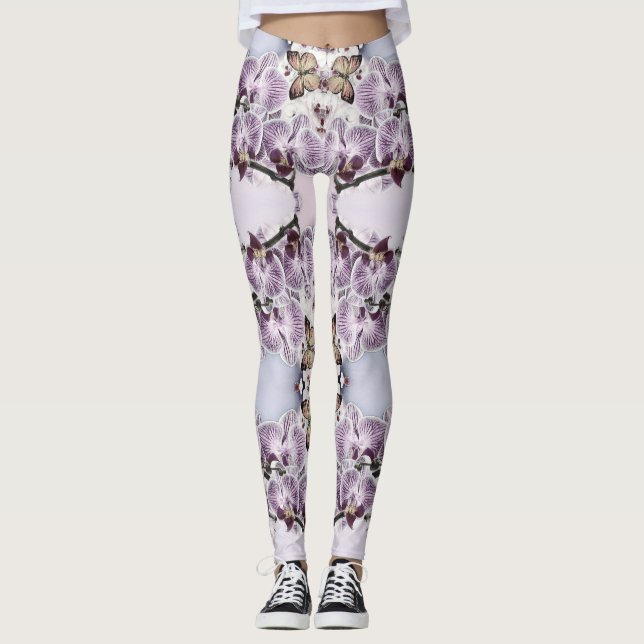 Leggings Flores de orquídea y dibujos de mariposas lindos r (Anverso)