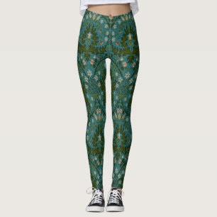 Leggings Flores de Otoño Vintage Verde Azul William Morris
