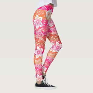 Leggings Flores De Paisley Blanca Sobre Rayas Naranjas De C
