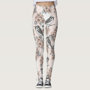 Leggings Flores de Pájaro Vintage Toile Raya (1)