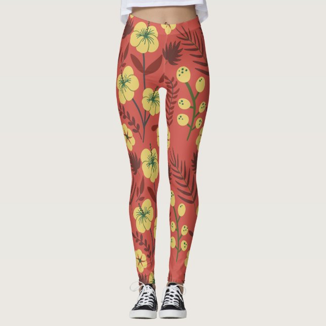 Leggings Flores de patrón sin soldadura floral amarillas y  (Anverso)