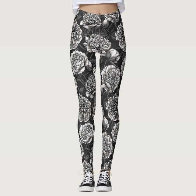 Leggings Flores de peonía blanca en gris oscuro (Anverso)