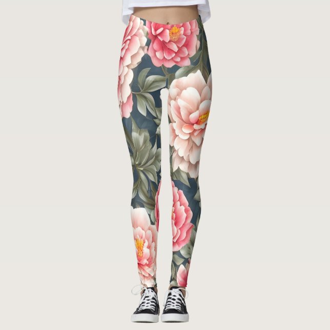 Leggings Flores de peonía de patrón floral (Anverso)