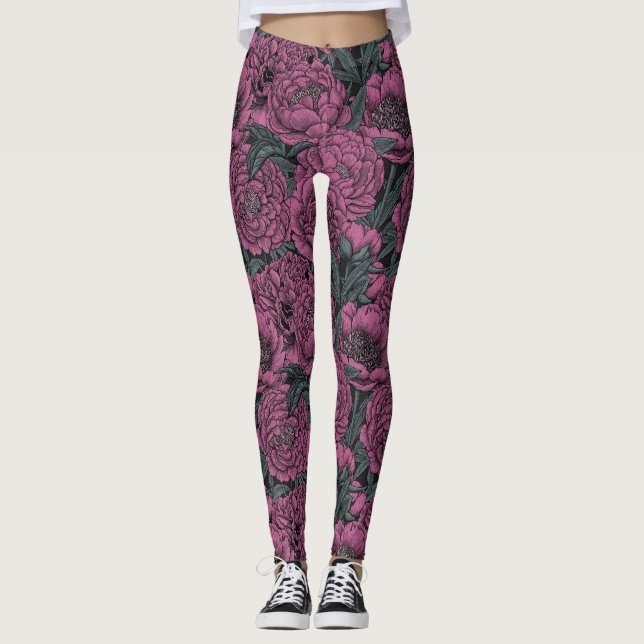 Leggings Flores de peonía púrpura (Anverso)