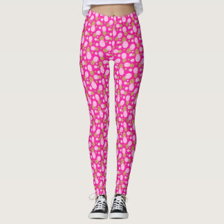 Leggings Flores de piña rosa verde y blanca