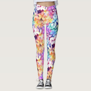 Leggings Flores de plumas de color de agua de leggones hawa
