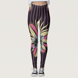 Leggings Flores De Plumeria Estilizadas Dejan Gris Violeta