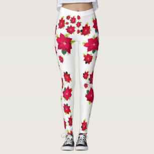 Leggings Flores de poinsettia rojas