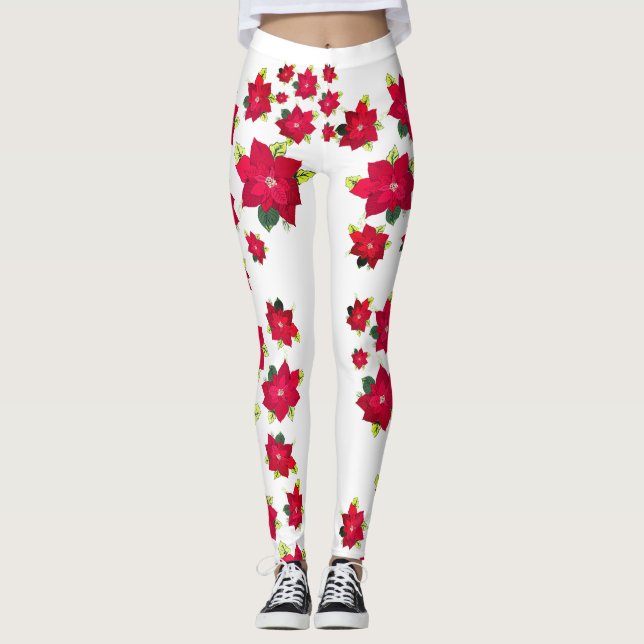 Leggings Flores de poinsettia rojas (Anverso)