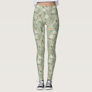 Leggings Flores de pradera encantadoras en verde