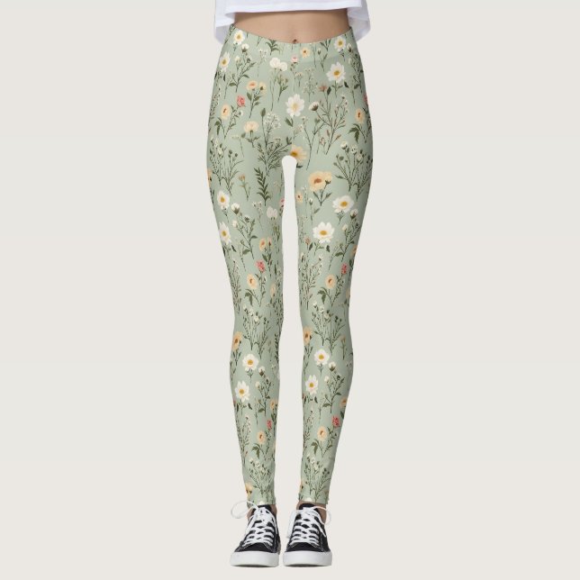 Leggings Flores de pradera encantadoras en verde (Anverso)