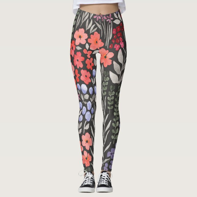 Leggings Flores de prado: Floral sin costuras acuarela (Anverso)