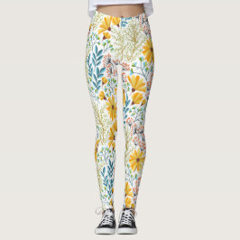 Leggings Flores de primavera amarillas, Verde azuladas y ro