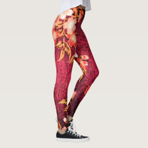 LEGGINGS FLORES DE PRIMAVERA BLANCA ROJA ANTIGUA FLORAL ROJ
