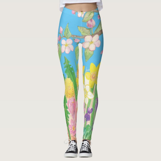 Leggings Flores de primavera brillantes y vívidas que despi (Anverso)