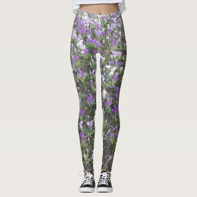 Leggings Flores de primavera de Crocus morado y blanco (Anverso)