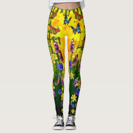 Leggings Flores de primavera de mariposas Artsy Green Fun