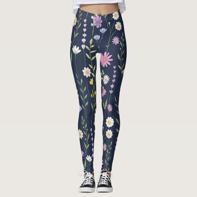 Leggings Flores de primavera de patrón de superficie floral (Anverso)