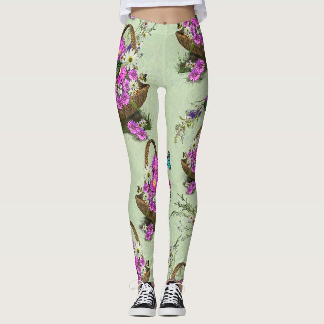 Leggings Flores de primavera de verano medio (Anverso)