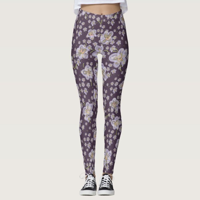 Leggings Flores de primavera, garganta púrpura (Anverso)