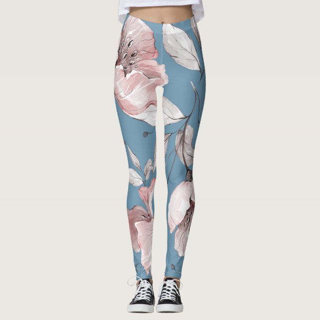 Leggings Flores de primavera, hojas, diseño sin fisuras (Anverso)