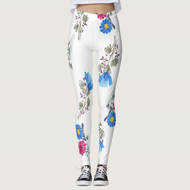 Leggings Flores de primavera rosada acuarela Botánica (Anverso)