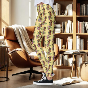 Leggings Flores de retrato amarillo de jirafa