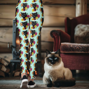 Leggings Flores de retrato jaguar negro